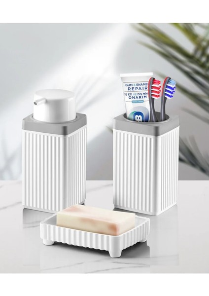 Banyo Takımı Diş Fırçalık, Sıvı Sabunluk, Katı Sabunluk 3'lü Set