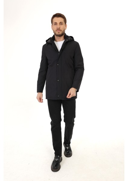 Regular Dizüstü Siyah ( Çıkarılabilir Kapüşonlu ) Kaban