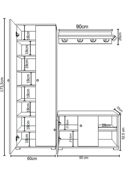 Crown Vestiyer Ayakkabılık Portmanto ve Duvar Askısı Beyaz / Beyaz