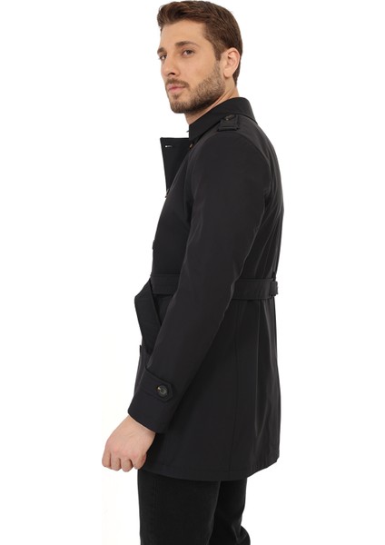 Siyah Tek Yırtmaç Dizüstü Kemerli Kruvaze Trençkot fırsatları