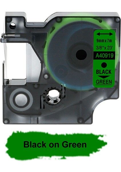 40919 Yeşil Üzerine Siyah Stil 9 mm Dymo D1 Etiket Şeridi Label Manager Siyah Beyaz Uyumlu (Yurt Dışından)