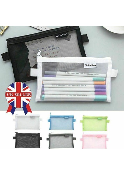 Büyük Stil Pembe Net Kozmetik Makyaj Çantası Şeffaf Öğrenci Mesh Kalem Kutusu Sınav Çantası Ingiltere (Yurt Dışından) fiyatları