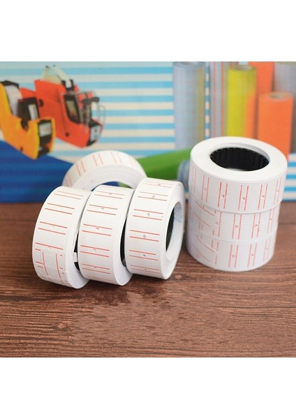 500 Etiket Rulo Etiket Kağıdı Etiket Sticker Etiketleyici Tabanca Beyaz Kırmızı Çizgi (Yurt Dışından)