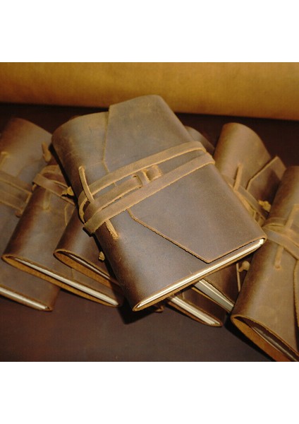 El Yapımı Çılgın At Derisi Kapaklı Vintage Defter Günlük Seyahat Not Defteri (Yurt Dışından)