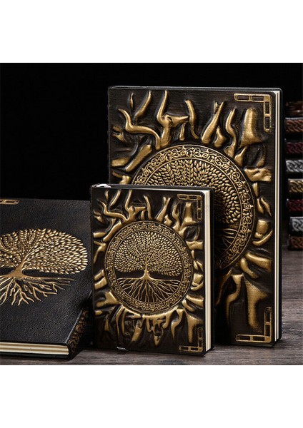215X145MM Stili Yeşil Bronz Kabartmalı Yaşam Ağacı Deri Retro Vintage Günlük Defter Çizgili Kağıt Günlüğü (Yurt Dışından)