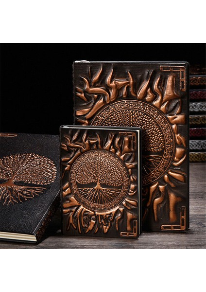 215X145MM Stili Yeşil Bronz Kabartmalı Yaşam Ağacı Deri Retro Vintage Günlük Defter Çizgili Kağıt Günlüğü (Yurt Dışından)