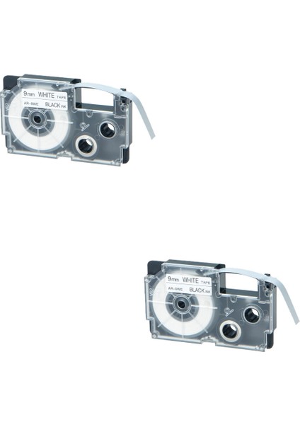 2 Adet Ez Kl Için Uyumlu Casio XR-9WE Siyah Beyaz Etiket Şeridi (Yurt Dışından)