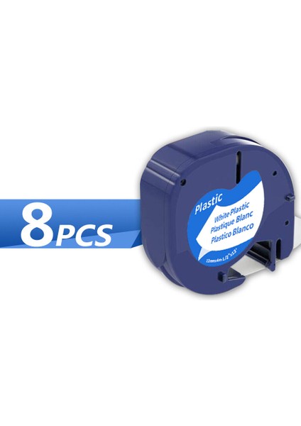 8 Adet Dymo Letratag Dolumları Plastik Etiket Şeridi Siyah Beyaz x 4m (Yurt Dışından)