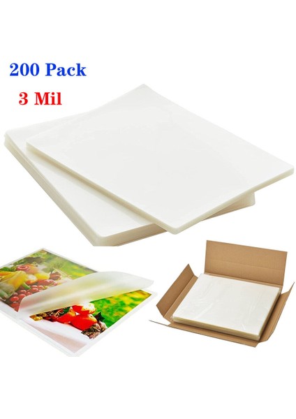 200 Paket 3 Mil Boyutlu Termal Sıcak Laminasyon Levha Kılıfı 9 x 11.5 (Yurt Dışından)
