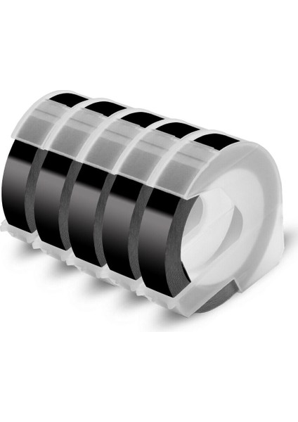 (8) 5 Siyah Bant Dymo Omega Ev Kabartmalı Etiket Makinesi Veya Uyumlu 3D Kabartmalı Etiket Bantı 9mm (Yurt Dışından)