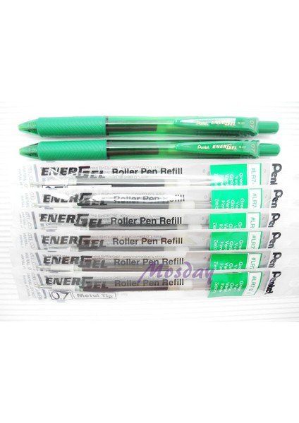 Pentel BL107 Energel Ince Uçlu 2 Rulo Kalem + 6 Yedek, Yeşil (Yurt Dışından)