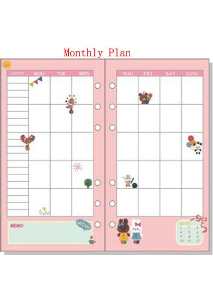A6 Style Aylık Plan A5A6 Karikatür Renkli Günlük Takvim Organizatörü Defter Dolgu Sayfası (Yurt Dışından)