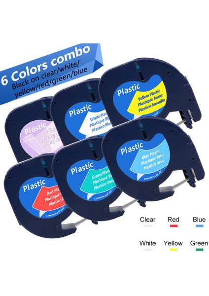 6 Adet Paket Dymo Letratag Dolumları Plastik Etiket Şeridi Siyah Beyaz x 4m (Yurt Dışından)