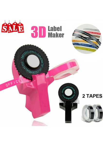 Pembe + 2 Bant Ücretsiz 2 Bant ile El Işi 3D Kabartma Etiket Yapıcı Daktilo Yazıcı Dıy Makinesi (Yurt Dışından)