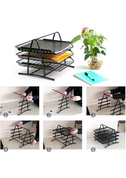 Ofis Dosya Tepsi Tutucu A4 Belge Kağıt Tel Örgü Depolama 3 Katlı Metal (Yurt Dışından)