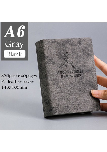 5.7x4 INÇ/146X109MM Stili Gri 5.7x Sayfalı Defter Pu Deri Retro Günlük Boş Kağıt Yazma Dergisi (Yurt Dışından)