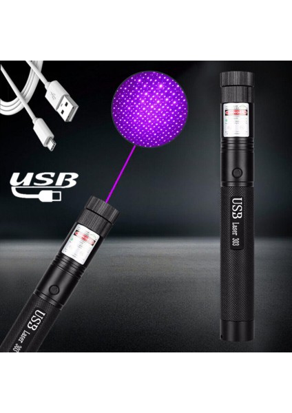 900 Mil Mor Lazer Işaretleyici Kalem USB Görünür Yıldız Işın Işığı Dahili Pil (Yurt Dışından)