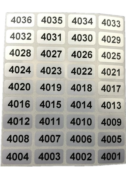 4001'DEN 5000'E Kadar Sayı Gümüş Ardışık Sıralı Numara Etiketleri Numaralandırma Stickerları Seçiniz (Yurt Dışından)