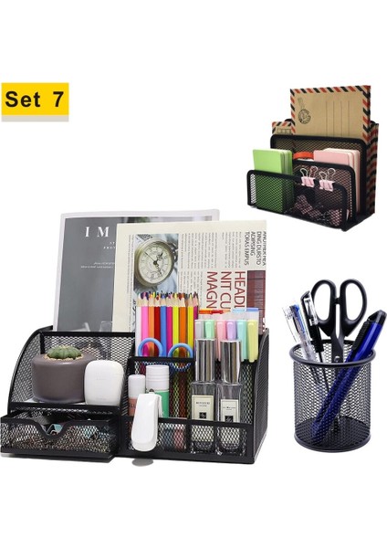 7'yi Ayarla Metal Ofis Telle Kutu Masa Düzenleyici Set Kırtasiye Düzenleyici Mektup Tepsileri Kalemlik (Yurt Dışından)