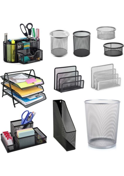 7'yi Ayarla Metal Ofis Telle Kutu Masa Düzenleyici Set Kırtasiye Düzenleyici Mektup Tepsileri Kalemlik (Yurt Dışından) fırsatları