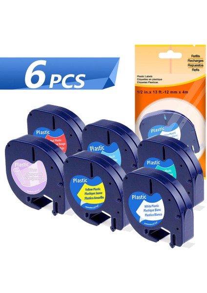 6 Renk Kombinasyonu Dymo Letratag Yedek Beyaz Kağıt Etiket Bantı mm Rulo Lotu (Yurt Dışından)