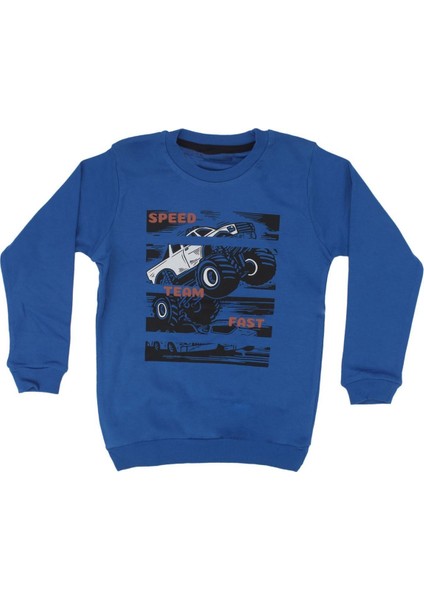 Erkek Çocuk Mavi Speed Yazılı Araba Baskılı Tek Üst Sweat - 1014850