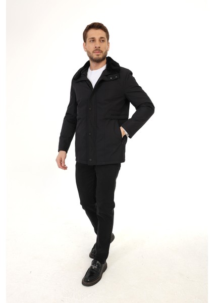 Regular Içi Kapitoneli Siyah ( Çıkarılabilir Kürklü Yaka ) Kaban fiyatları