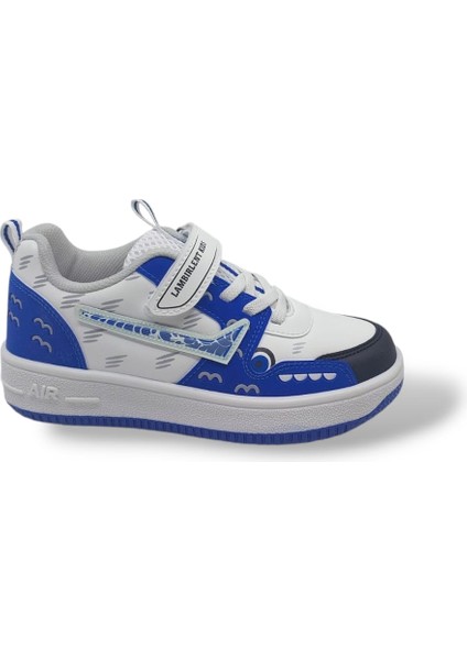 Siyah Beyaz Sax Mavi Bantlı Çocuk Spor Ayakkabı