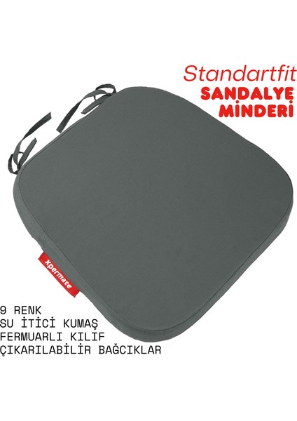 Standartfit Oval Sandalye Minderi Fermuarlı Yıkanabilir Kılıf Bağcıklı Su Ve Yağ Itici 42x42x5 Antrasit