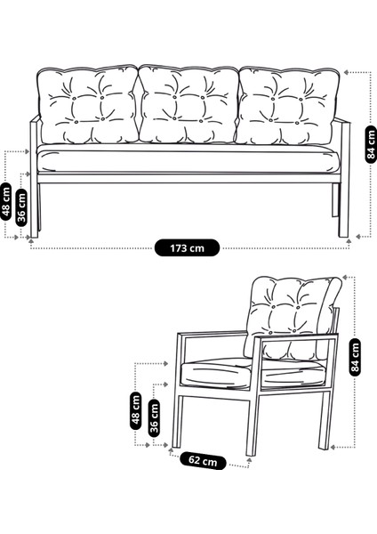 Aşkın 311 Antrasit Fermuarlı Bahçe Balkon Takımı, Cafe, Salon - Metal Kanepe Koltuk Takımı fiyatları