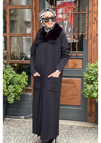 Nurcan Çetin Yakası Kürk Detaylı Hırka NR117 Siyah fiyatları