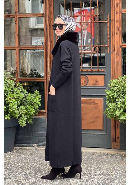 Nurcan Çetin Yakası Kürk Detaylı Hırka NR117 Siyah modelleri