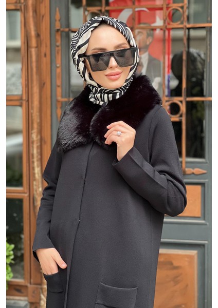 Nurcan Çetin Yakası Kürk Detaylı Hırka NR117 Siyah fırsatları