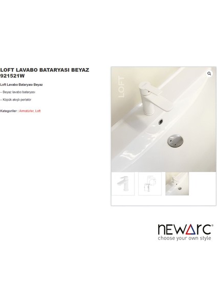 Loft Beyaz Lavabo Bataryası 921521W modelleri