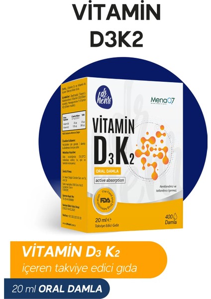 D3 K2 Vitamini Içeren Takviye Edici Gıda