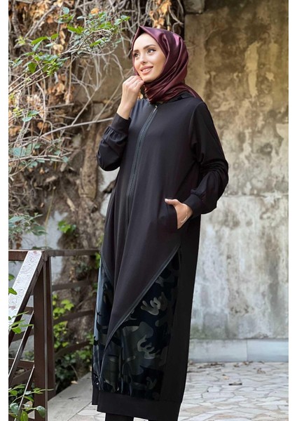 Nurcan Çetin Fermuar Detaylı Ferace 16920 Siyah modelleri