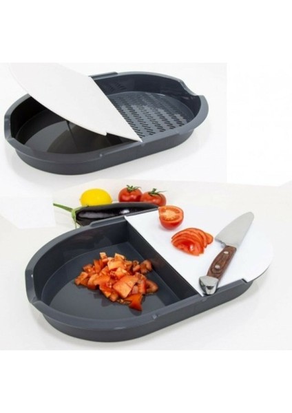 Çift Hazneli Kesim Panosu Kesme Tahtası Kendinden Hazneli