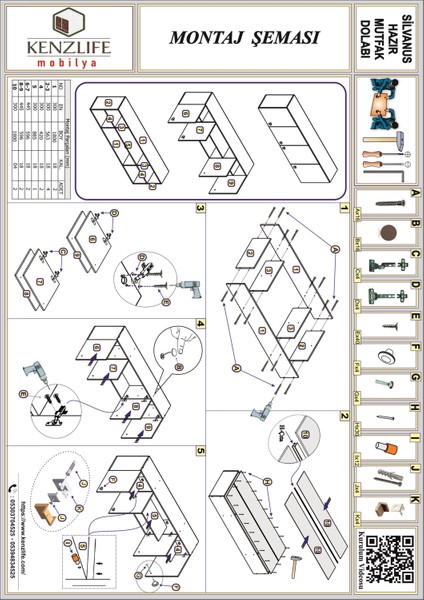 Kenzlife hazır mutfak silvanus gri 060*180*22 mutfak banyo dolabı kapaklı raflı indirimleri