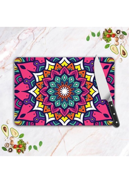 Cam Kesme Tahtası ve Sunumluk Yaprak Mandala Desenli 30x40 Cm fırsatları