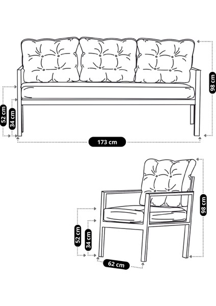 Ufuk Home Miray 3-1-1 Çay Seti, Koltuk Takımı, Bahçe Balkon Takımı, Bahçe Mobilyası, Teras Kafe Oturma Grubu