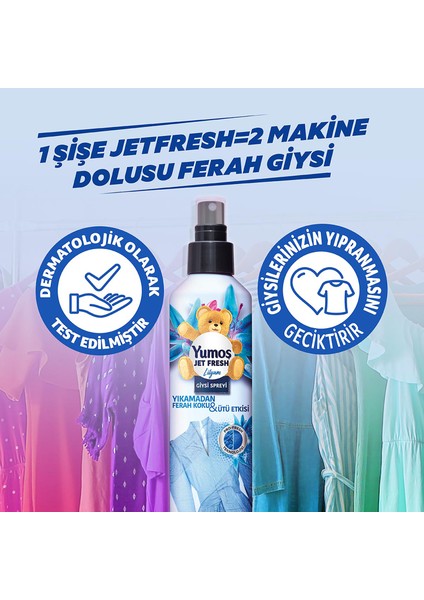 Jet Fresh Giysi Spreyi Yıkamadan Ferah Koku ve Ütü Etkisi Lilyum 200 ml