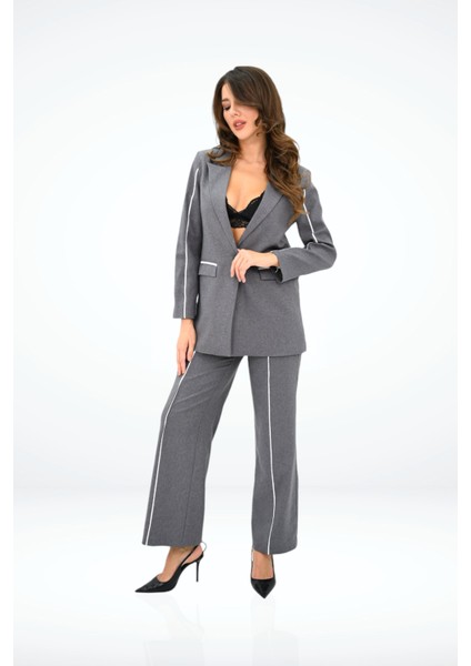 Kadın Biye Detaylı Blazer Ceket Takım 0120-25 fiyatları