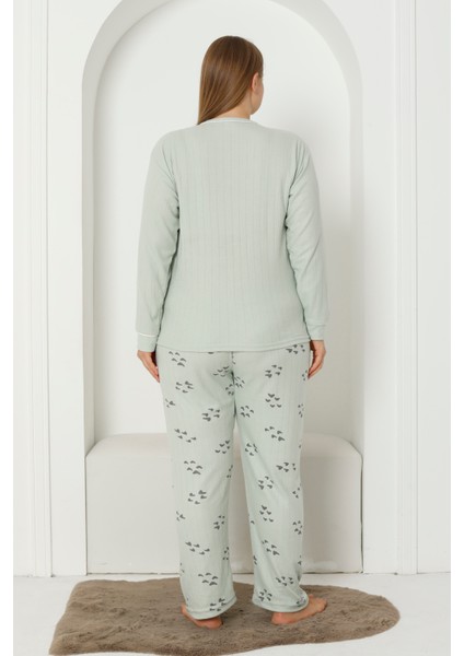 Fwn 3201 Interlok Ayıcık Nakışlı Kışlık Büyük Beden Kadın Pijama Takımı fırsatları