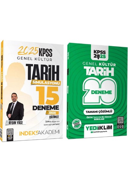 - İndeks Akademi Yayıncılık 2025 KPSS Tarih 20 - 15 Deneme 2'li Set