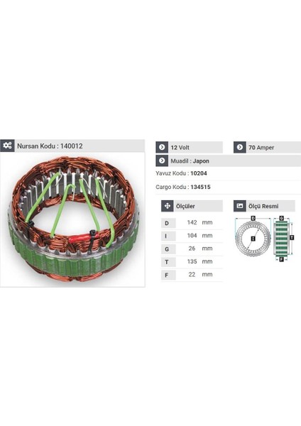 12V ALTERNATÖR STATÖR HITACHI TİPİ 70 A (4 UÇLU) ISUZU