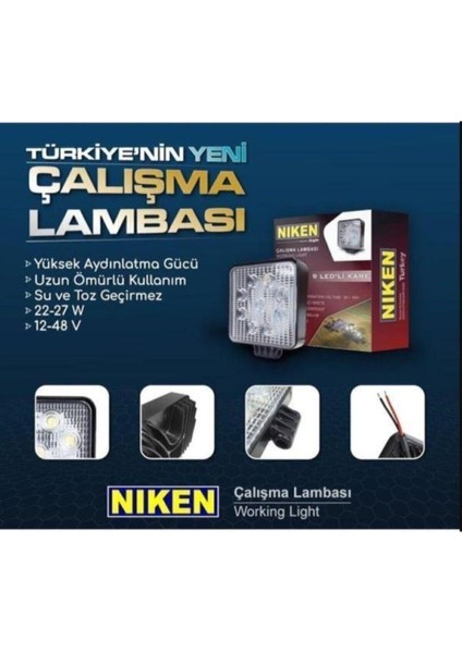 Çalışma LED Lambası Off Road Gündüz Farı Sis Kare 27W 9 LED
