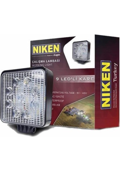 Çalışma LED Lambası Off Road Gündüz Farı Sis Kare 27W 9 LED