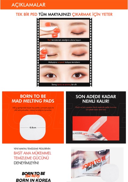 Dudak & Göz Makyajı Temizleme Pedi A'PIEU Born To Be Mad Melting Lip&Eye Makeup Remover Pads 10Adet