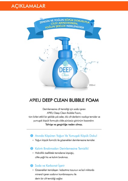 Soda ve Karbonat İçeren Nemlendirici Etkili Temizleme Köpüğü A'PIEU Deep Clean Bubble 200ml