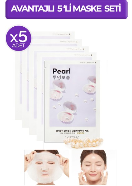 Avantajlı İnci Özlü Aydınlık Görünüm Sunan Yaprak Maske Seti (5ad) Airy Fit Sheet Mask Pearl